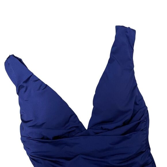 Trina Turk Plunge Wrap Front One Piece Swimsuit Blue Size 4 NWT - Picture 3 of 6